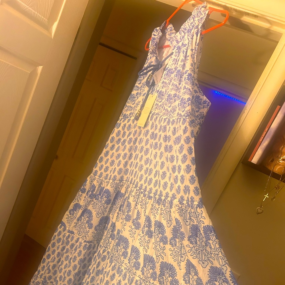 Elegant Blue and White Floral Dress